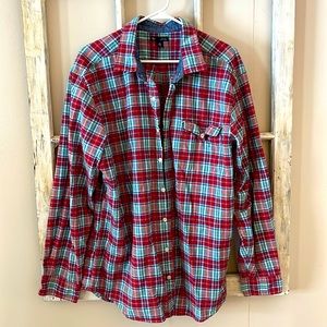 GAP Red White & Blue Plaid Long Sleeve Button Up Top GUC Size XXL